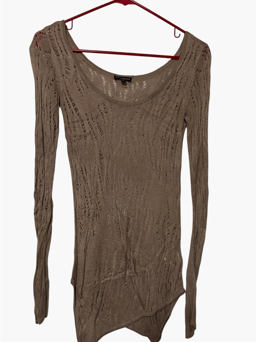 Express Women’s XS Taupe Open Knit Long Sleeve Tunic Sweater Top